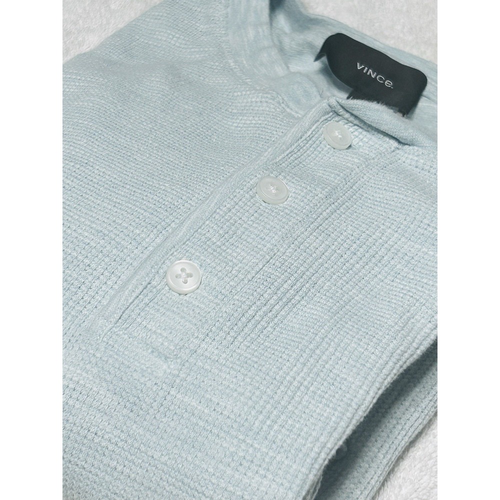 Vince Waffle Knit Henley Shirt Men's M Heathered Ice Blue Long Sleeve